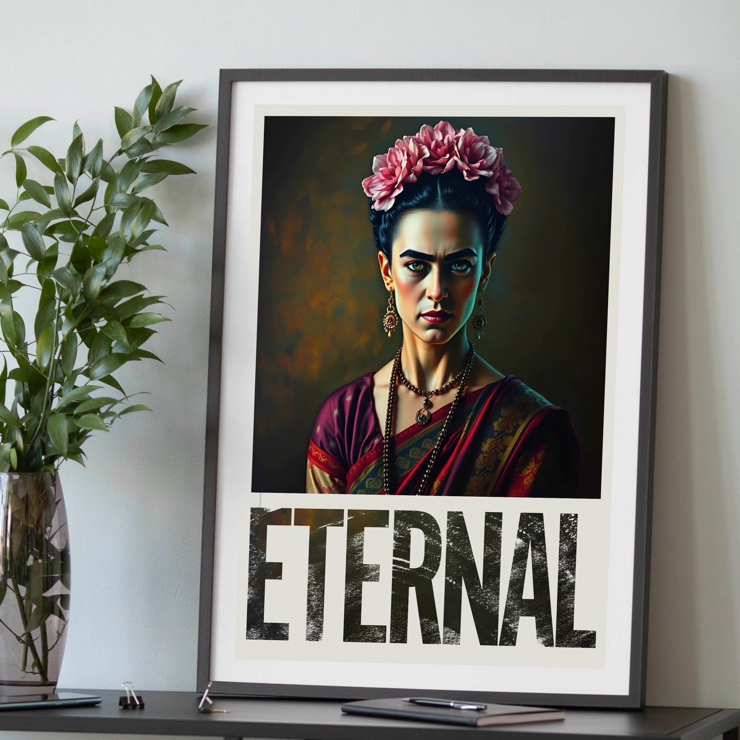 Frida Kahlo Reimagined Eternal in Sari -Framed Wall Art Poster
