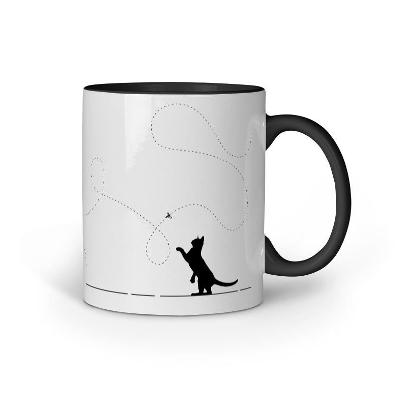 Minimalist cat and fly art on TootyPop’s Cute coffee mug