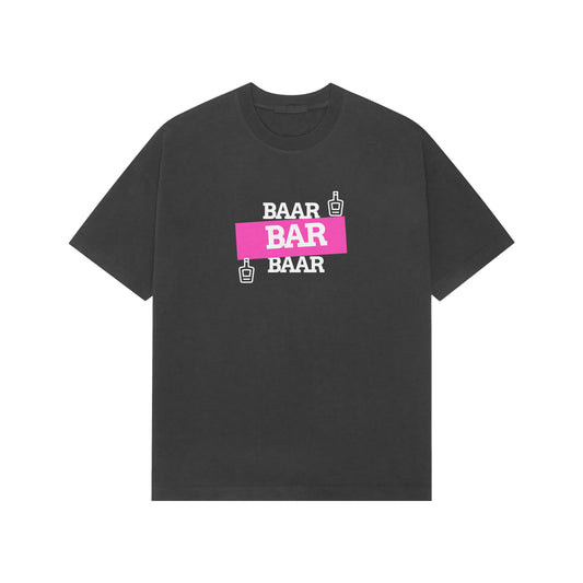 Front View BaarBar Quirky Drinking T-shirt Black