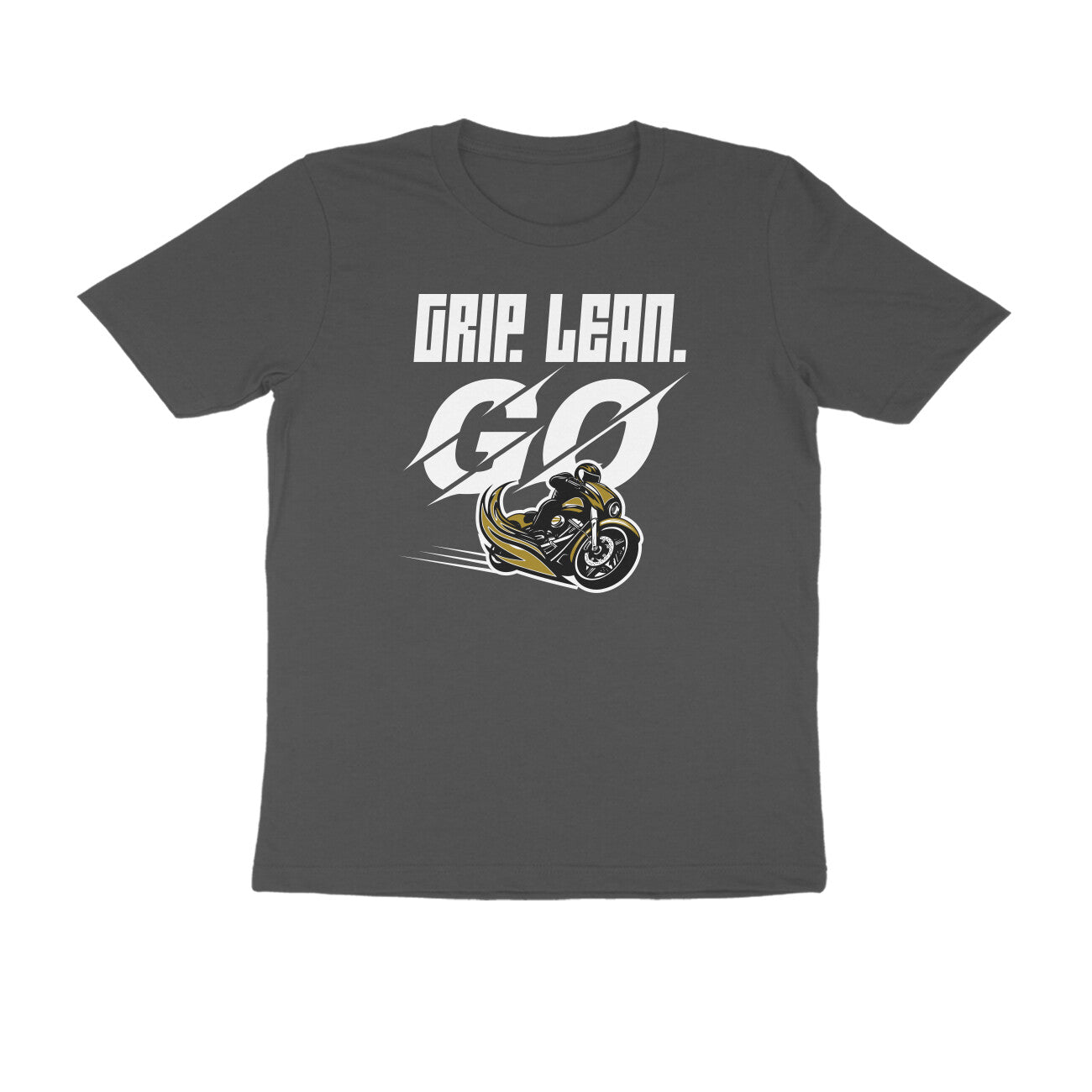 Front View - Biker T-Shirt for Men β black cotton tee with motorcycle illustration