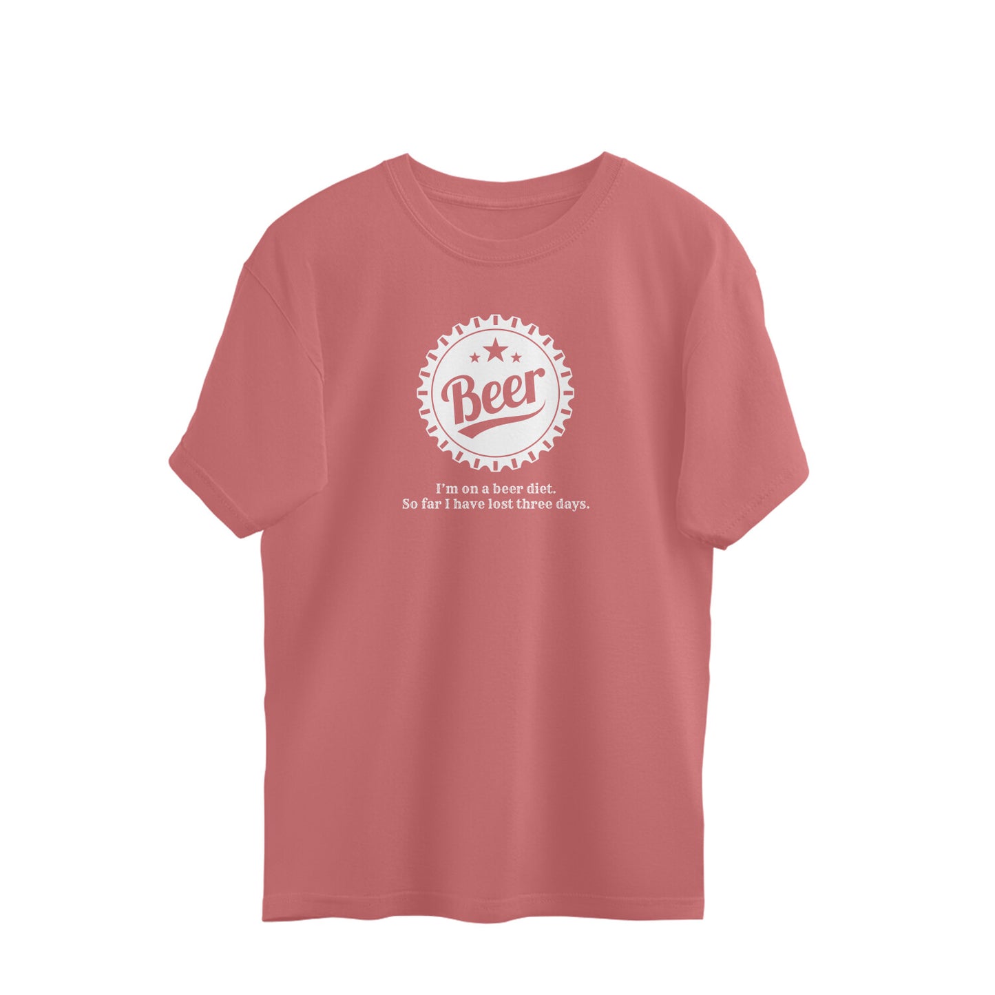 Dusty Rose Beer Lover’s Oversized T-Shirt – Funny Drinking Tee Front View - 5042375