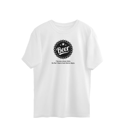 White Oversized Drinking Humour Tee Front View - 5042376