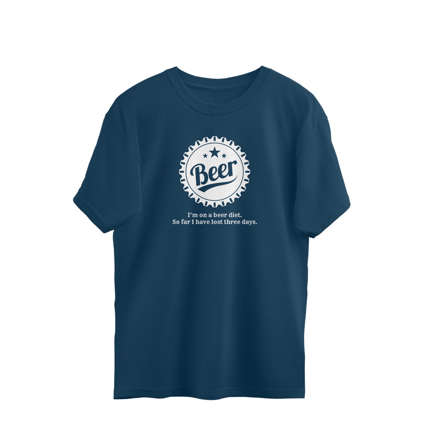 Navy Blue Beer Lover’s Oversized T-Shirt – Funny Drinking Tee Front View - 5042378
