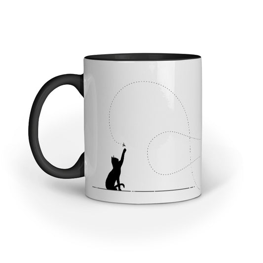 Front View -Cat silhouette chasing a fly printed on a Cute coffee mug