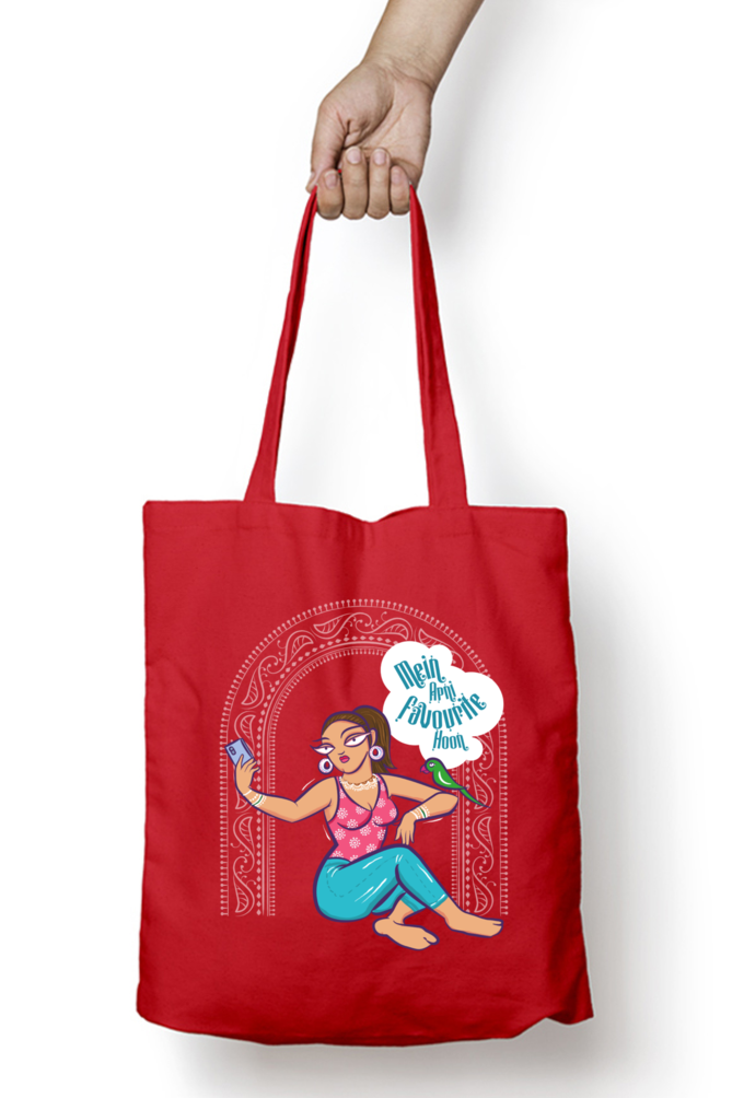 omen's Graphic Tote Bag – Jamini Roy-Inspired Art with a Modern Twist RED