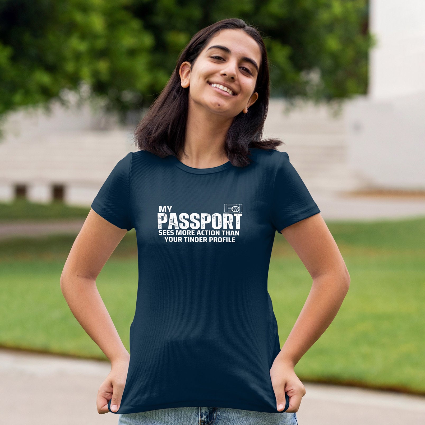 Funny Travel T-Shirt for Women – Passport Tee – Quirky Statement Tee